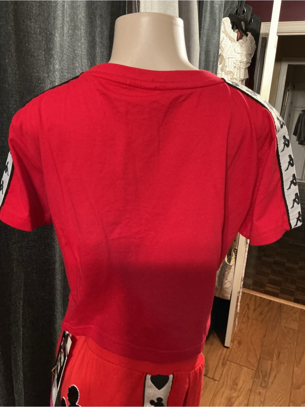 Kappa Red Cropped Logo Tee with White Shoulder Tape - Picture 4 of 6